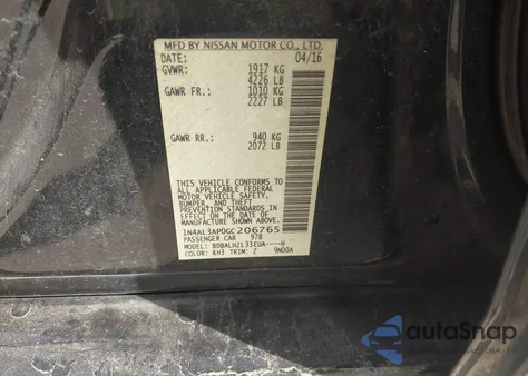 2016 Nissan Altima 2.5 Sr z USA, uszkodzony, nr VIN 1N4AL3AP0GC206765